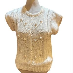 Vintage petite just for you sweater pullover white cable knit women size S Small